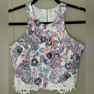 Jealous Tomato Structured Cotton Blend Lace Trim Crop Top Small